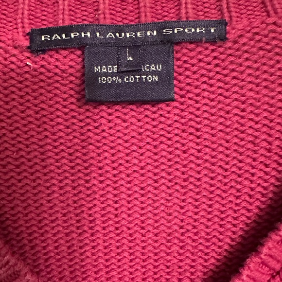 Ralph Lauren Sport Cotton Raspberry/Hot Pink V-Neck Sweater - Picture 2 of 4